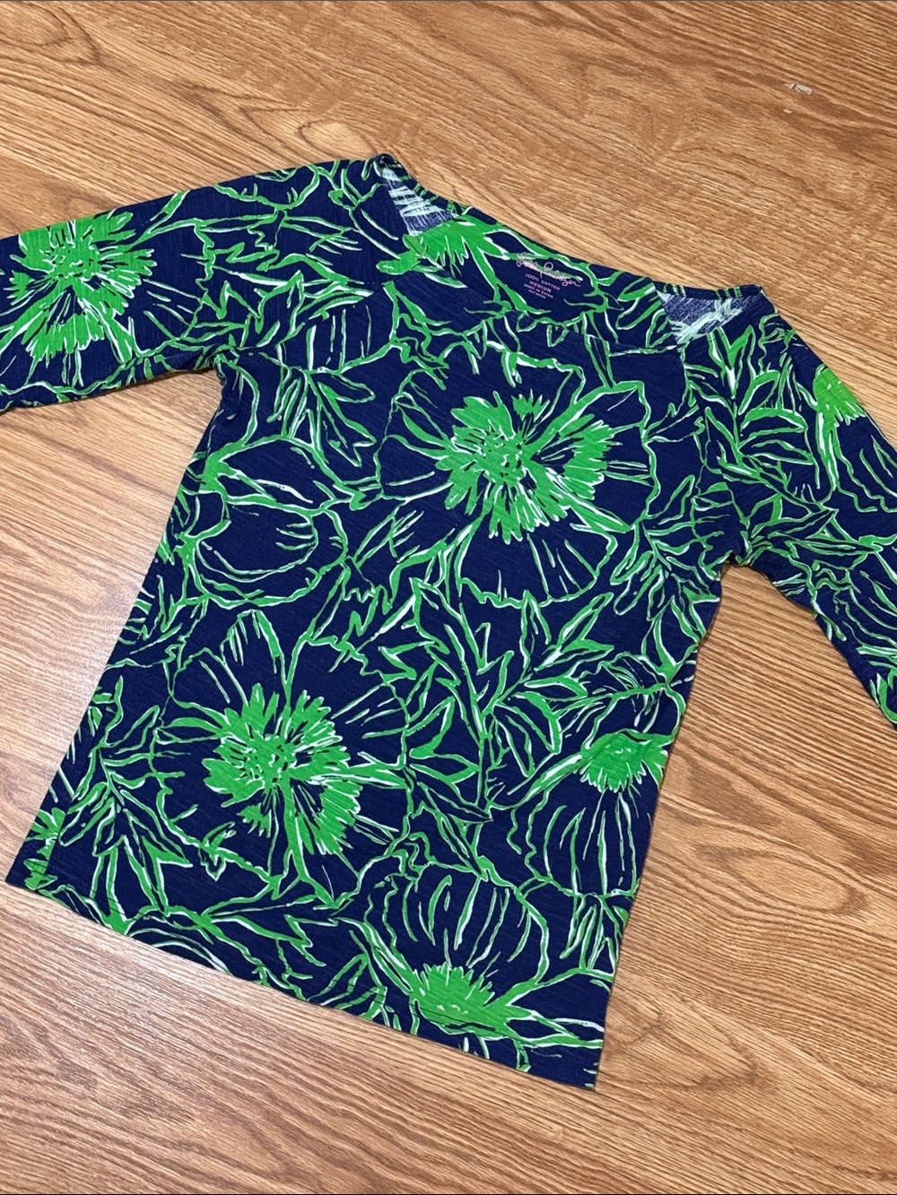 Lilly Pulitzer Navy with Bright Green Floral Short Sleeve Tee